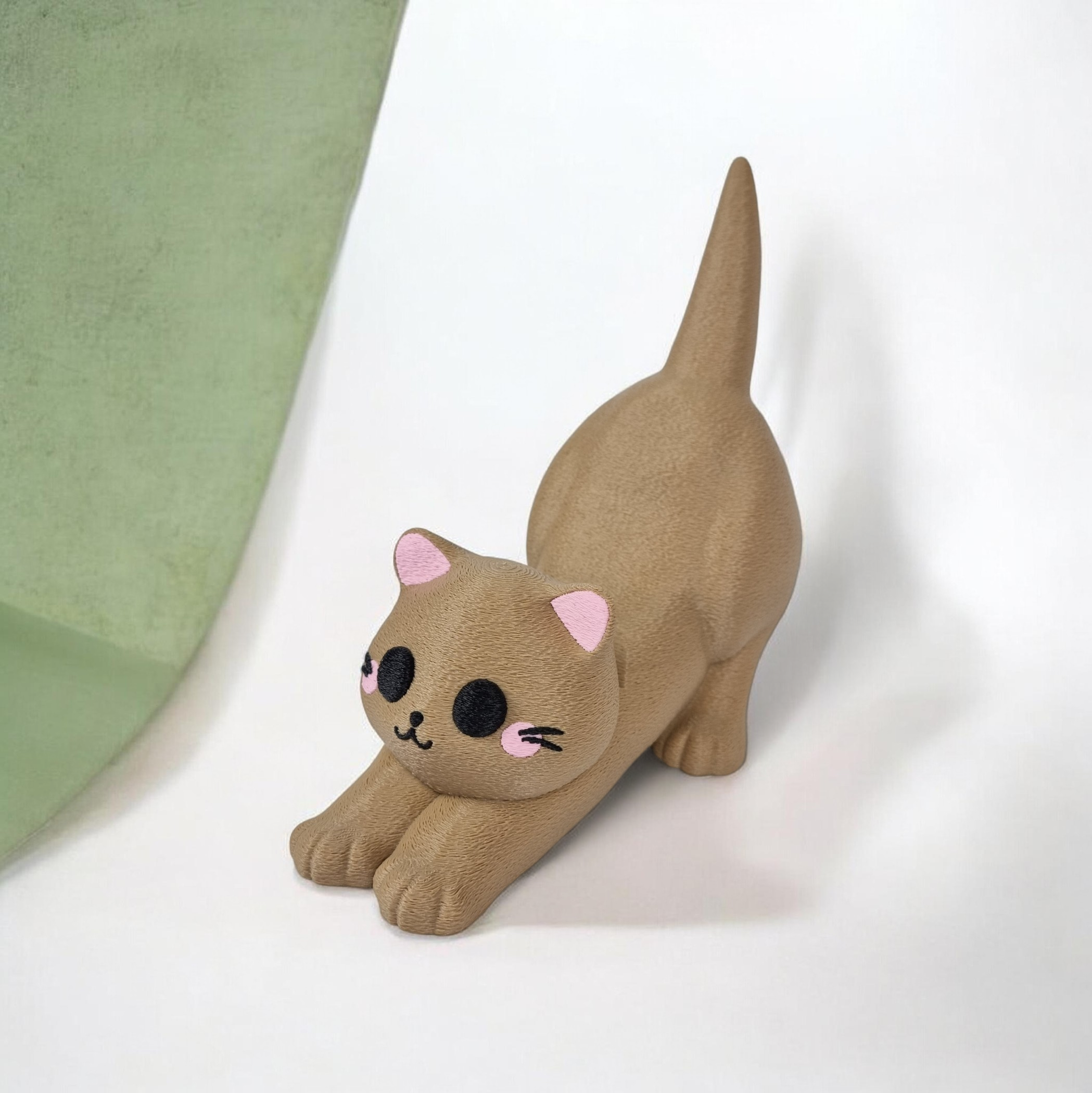 Brown cat-shaped support for smartphone and manette, cute déco for bureau. - Support Manette et Smartphone – Chat Parfait