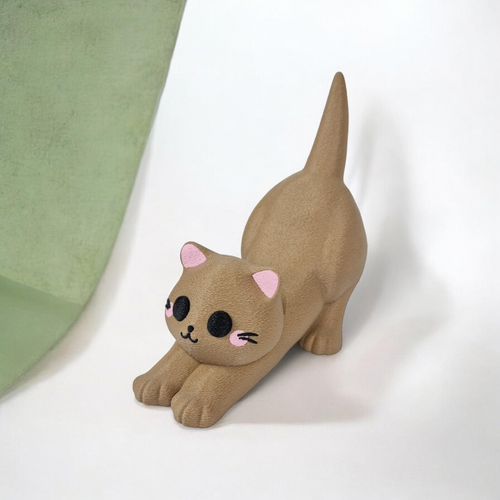 Brown cat-shaped support for smartphone and manette, cute déco for bureau. - Support Manette et Smartphone – Chat Parfait