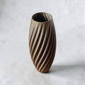 TEXTURIA dried flower vase in Smoked Walnut brown wood finish, spiral 3D printed minimalist decor