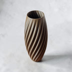 TEXTURIA dried flower vase in Smoked Walnut brown wood finish, spiral 3D printed minimalist decor